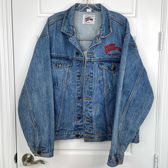 VINTAGE Planet Hollywood Las Vegas Unisex Embroidered Jean Jacket Size XL - Picture 2 of 14